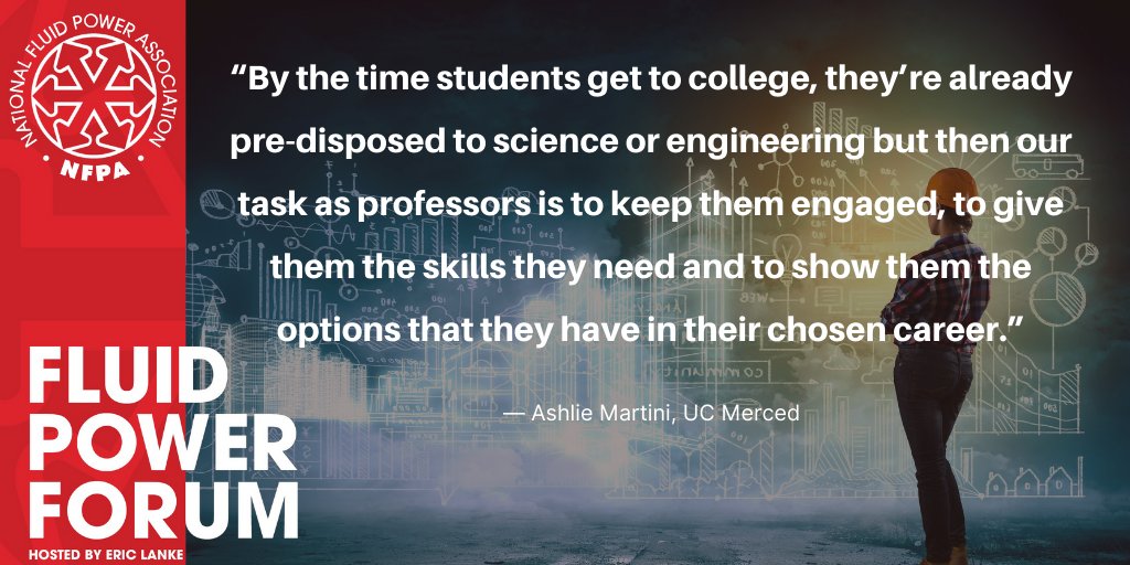 TheNFPA's tweet photo. Ashlie Martini of @ucmerced and @martinitribos says that students these days are most interested in how they can make a difference in the world. Listen to this episode of #FluidPowerForum to hear about the ways engineering students plan to make their mark
https://t.co/8hbLIpFQSM https://t.co/IElBtW9WAl