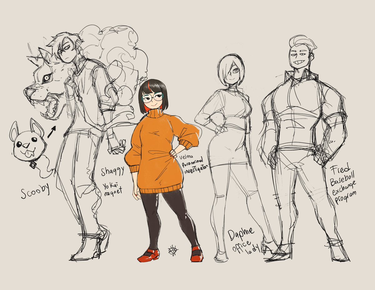 Sketch of the cast of Velma yokai mystery