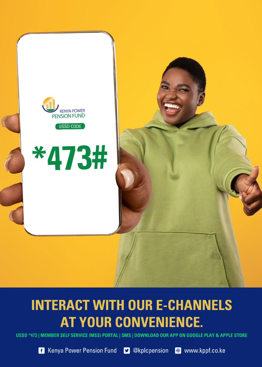 kplcpension's tweet photo. Get your pension information from wherever you are. Dial USSD code *473# today.

For more information, contact us on +254 020 5029600 / +254 711 082700

#KPPF #EChannels #KPLC #ussd #Pension #PensionSchemes https://t.co/YlYPnqS3bA