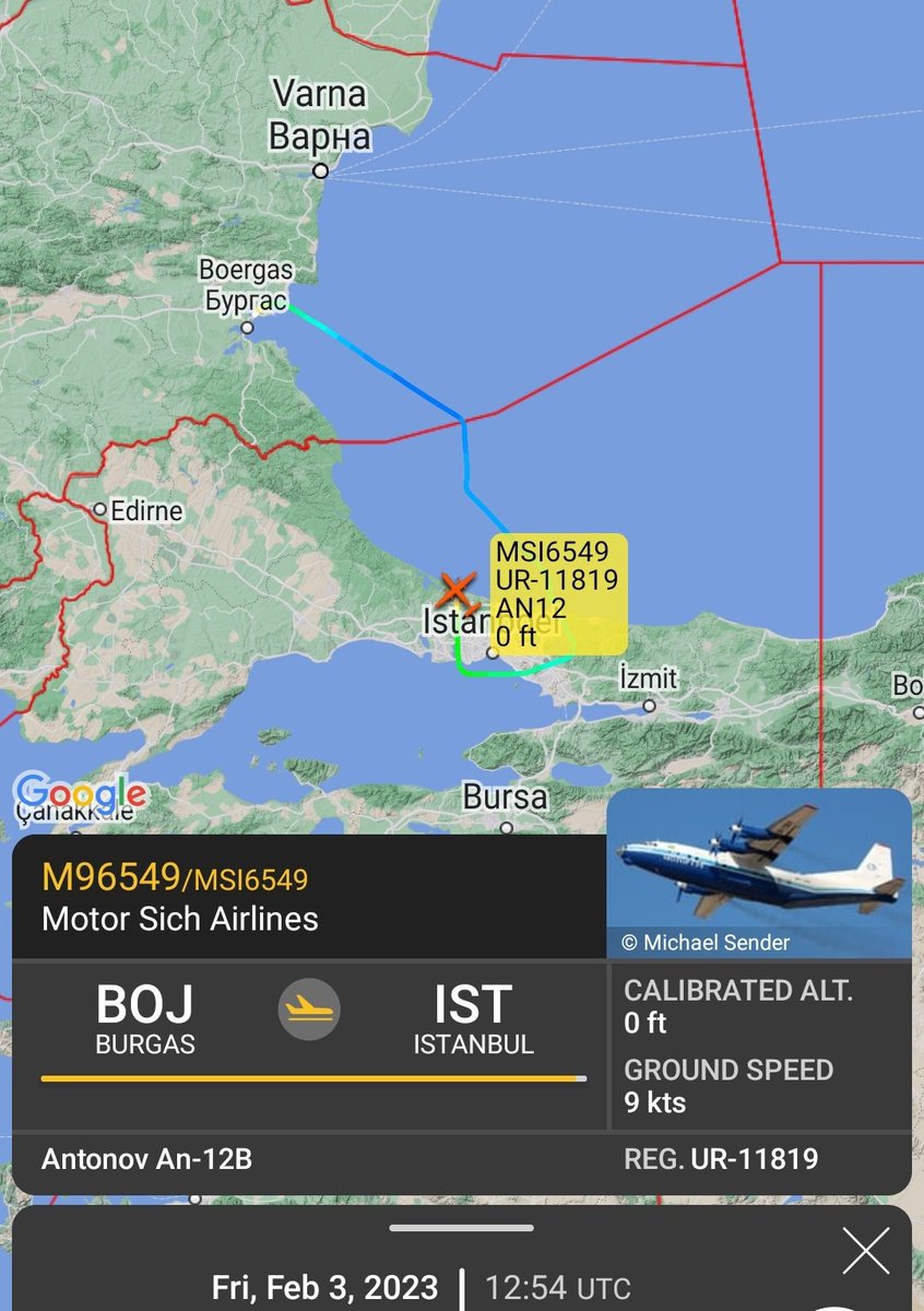 Gerjon_'s tweet photo. Interesting flight by Motor Sich Airlines Antonov An-12 reg. 🇺🇦UR-11819 from 🇧🇬Burgas in Bulgaria to Hargeisa, @Somaliland_30, via Istanbul and Luxor: #MSI6549. 

I think flights to 🇧🇬Bulgaria are commonly related to their weaponry/ammunition factories. https://t.co/7V2QeozcJC