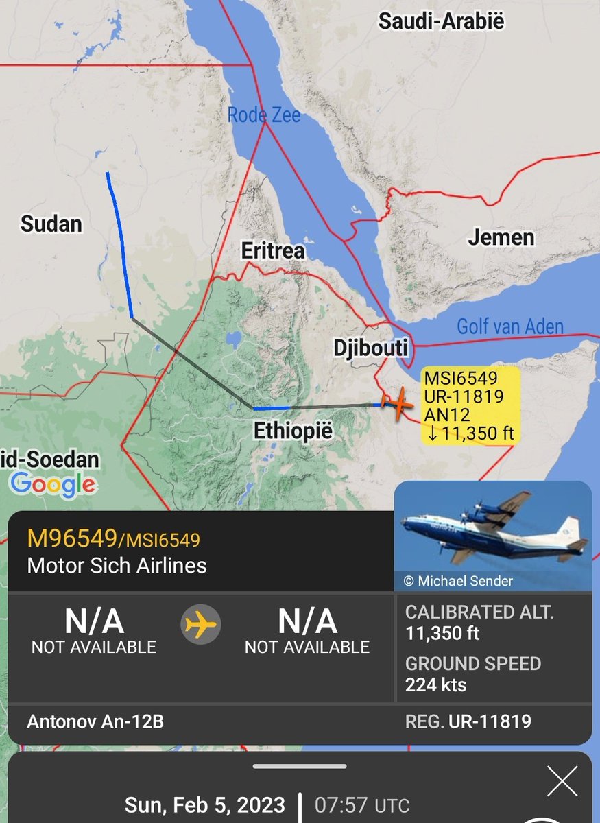 Gerjon_'s tweet photo. Interesting flight by Motor Sich Airlines Antonov An-12 reg. 🇺🇦UR-11819 from 🇧🇬Burgas in Bulgaria to Hargeisa, @Somaliland_30, via Istanbul and Luxor: #MSI6549. 

I think flights to 🇧🇬Bulgaria are commonly related to their weaponry/ammunition factories. https://t.co/7V2QeozcJC