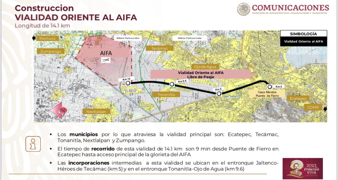 SalvaFdezAyala's tweet photo. 👷‍♂️En inspeccion @jorgenunol Secretario de @SCT_mx y @JFelipeVerdugo Subsecretario de Infraestructura,dan cuenta del avance de construcción de la vialidad oriente libre de peaje al @aifaaero.Próximamente esta ruta libre de peaje acercará al usuario de manera rápida y confortable. https://t.co/PZBXmMxcIQ