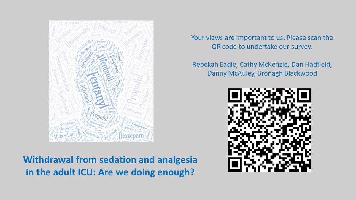 UKCCRG (@ukccrgroup) on Twitter photo Survey: Withdrawal from sedation and analgesia in the adult ICU: Are we doing enough? "Please scan the QR code to undertake our survey." Rebekah Eadie, Dan Hadfield, Bronagh Blackwood, <a href="/dfmcauley/">Danny McAuley</a> @cathymac40 Survey: Withdrawal from sedation and analgesia in the adult ICU: Are we doing enough? "Please scan the QR code to undertake our survey." Rebekah Eadie, Dan Hadfield, Bronagh Blackwood, <a href="/dfmcauley/">Danny McAuley</a> @cathymac40