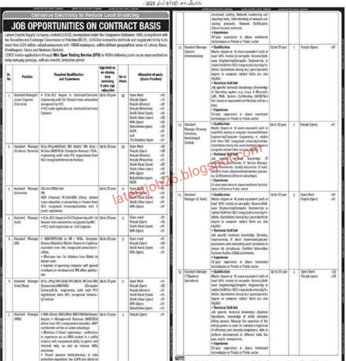 2023 LESCO Jobs in Lahore Electric Supply Company #Electricjobs   #latestjobs #jobs #pakistanjobs #Lahorejobs #Punjabjobs latestjob26.blogspot.com/2023/02/2023%2…