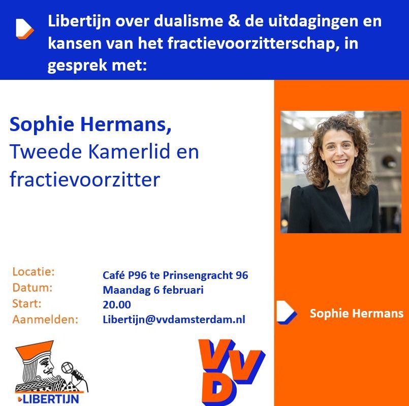 Morgenavond Libertijn met onze fractievoorzitter <a href="/hermans_sophie/">Sophie Hermans</a> 💪🏽over de belangrijkste thema’s op dit moment. Ben je erbij?