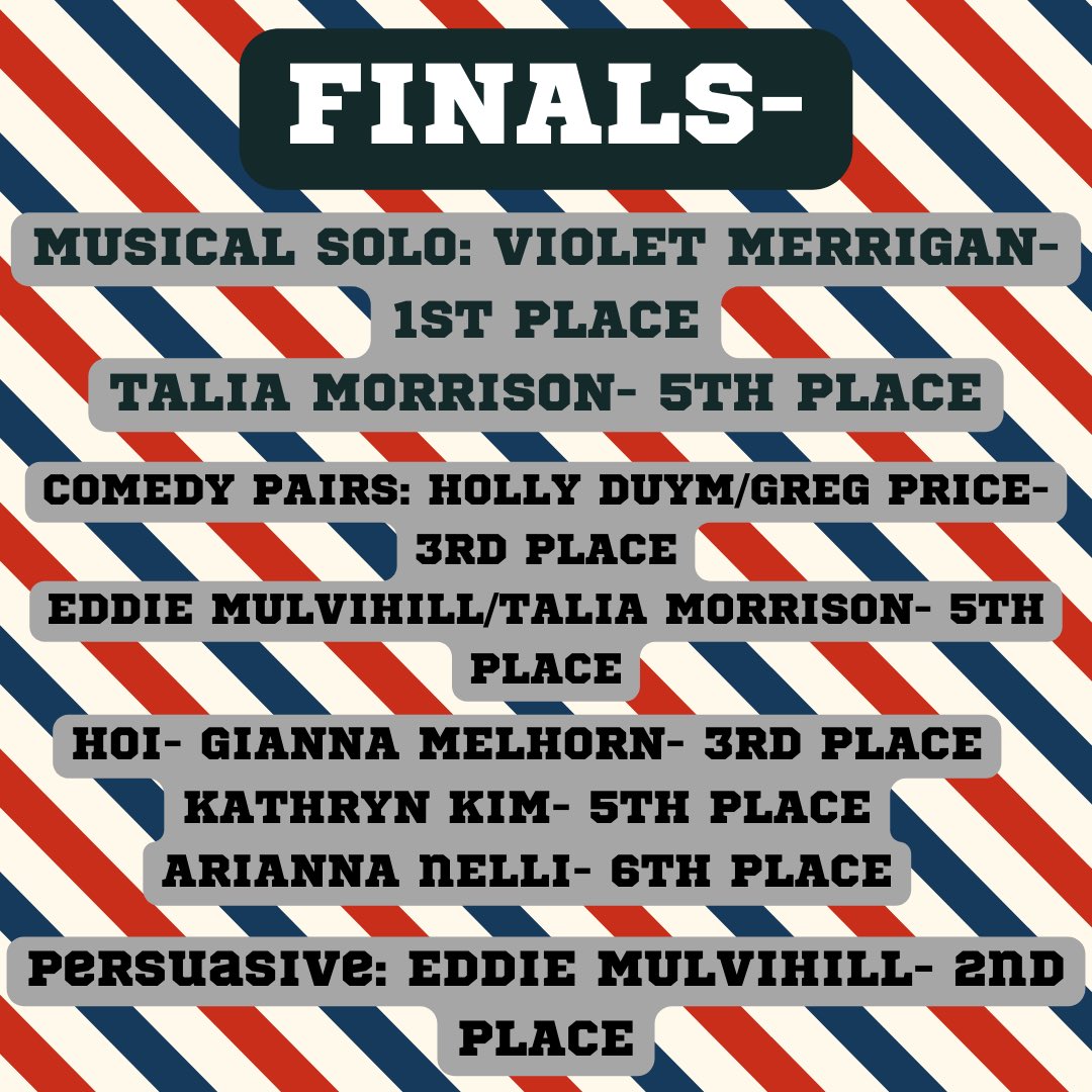 NJDFL Eastern Finals! We had a lot of amazing finalists and two big wins this week! One more competition left before states! Congrats to all of our competitors yesterday and shoutout Eastern for a great competition!🎭🎭🏅