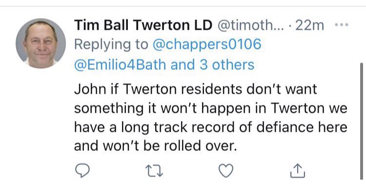 Long-time professional councillor of 30+ years Cllr Ball seems proud of ‘things not happening’ in #Twerton. Well, it’s certainly a novel appeal to the electorate. Maybe explains why turnout there was the lowest of all the #Bath wards, at just 28%. Time to vote for a change.