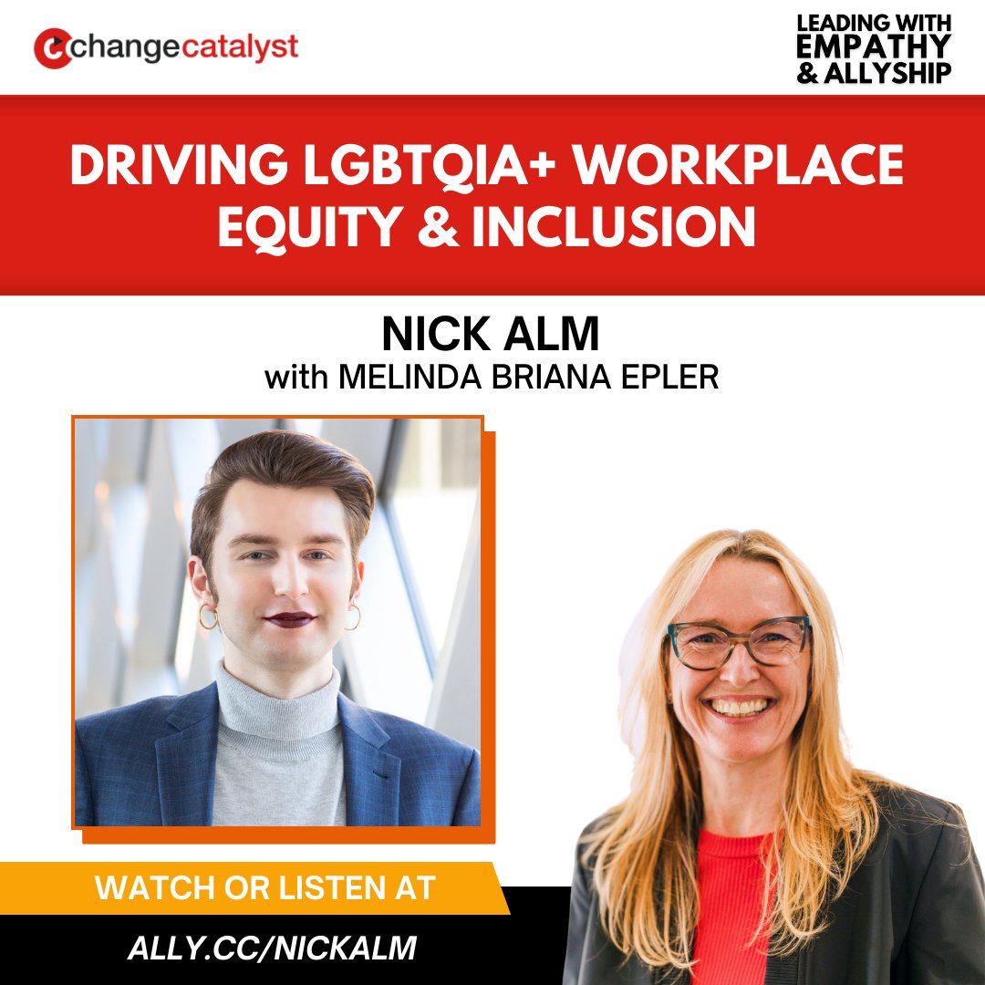 On the #AllyshipPodcast, Nick Alm & I talk about trends driving trans, nonbinary & #LGBTQIAInclusion in the workplace.

We address how cos. can improve #DEI by:
★ normalizing pronoun use
★ building self-ID into recruitment
★ incenting ERG leadership

🎙️ ally.cc/NickAlm