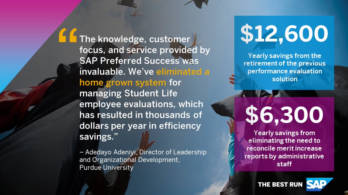WMuntzen's tweet image. Purdue University 🎓 – together with experts from #SAPPreferredSuccess – continues adding new capabilities to the existing #SAPSuccessFactors Performance &amp;amp; Goals solution to achieve significant cost and efficiency savings. Impressive! 

🔎 Learn more: imsap.co/601839tzO