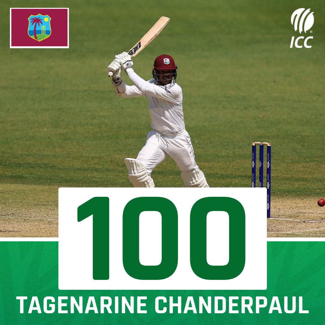 ICC's tweet photo. A maiden Test ton for Tagenarine Chanderpaul as the Windies openers put on a double century stand 🙌

Watch #ZIMvWI live and FREE on https://t.co/CPDKNxoJ9v (in select regions) 📺

📝 Scorecard: https://t.co/kWH1ac3IPs https://t.co/GuyFrenHUF