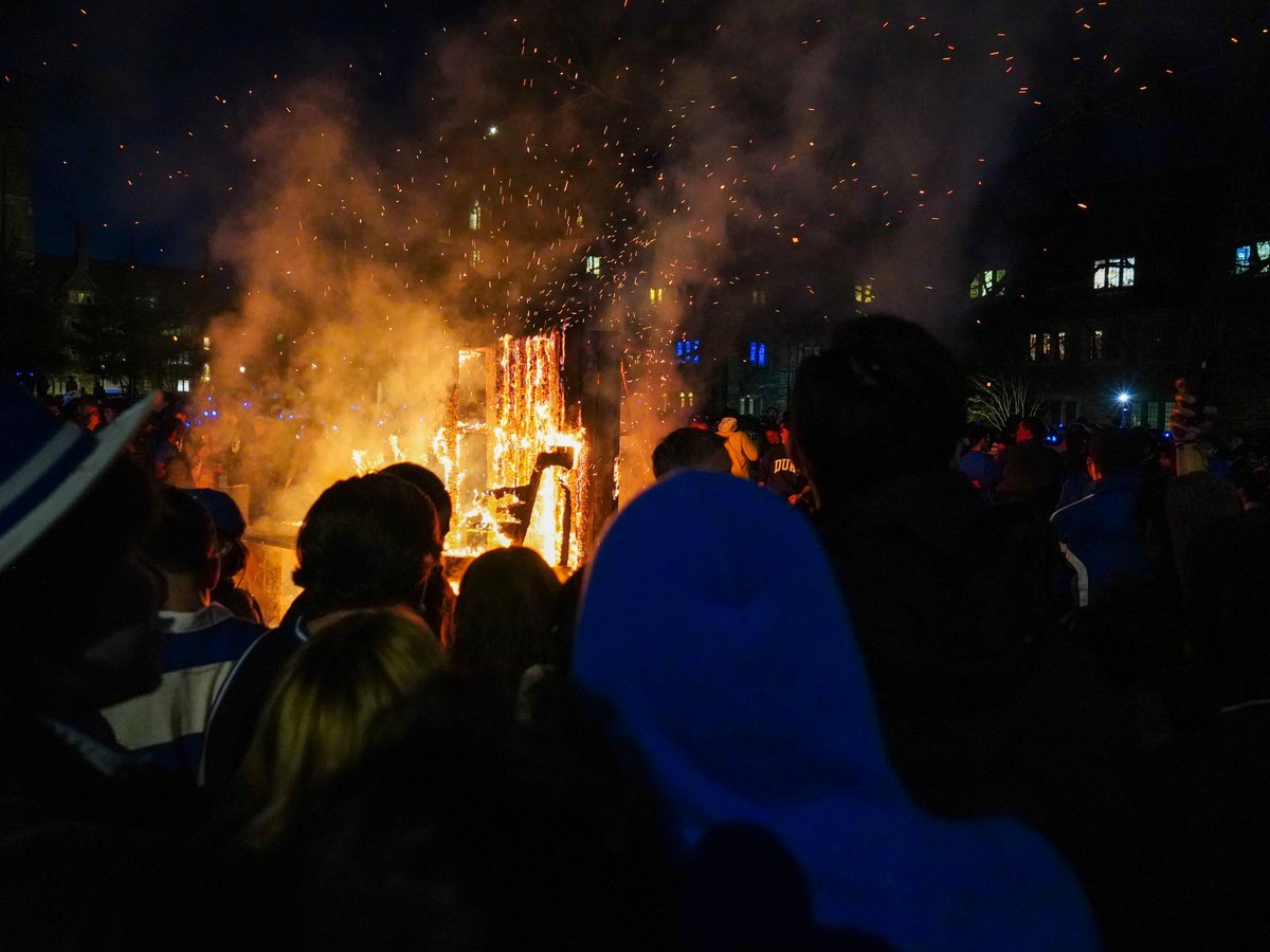 The flames of a tradition, reignited. Photos from our <a href="/mc_0413/">Morgan Chu</a> of students celebrating <a href="/DukeMBB/">Duke Men’s Basketball</a>'s rivalry win against North Carolina by burning campus benches: