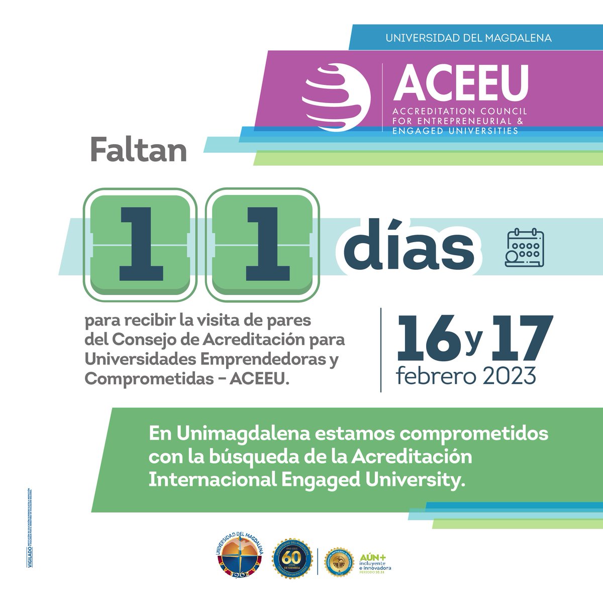 Unimagdalena's tweet photo. Nuestra Universidad tiene liderazgo en las agendas académicas 🙌📚, recibiremos la visita de pares internacionales del Consejo Internacional #ACEEU🌐.
¡Solo faltan 11 días!
Estamos preparados para ser evaluados como ‘Engaged University’ ✅.
#UMComprometida https://t.co/geisYJYHvJ