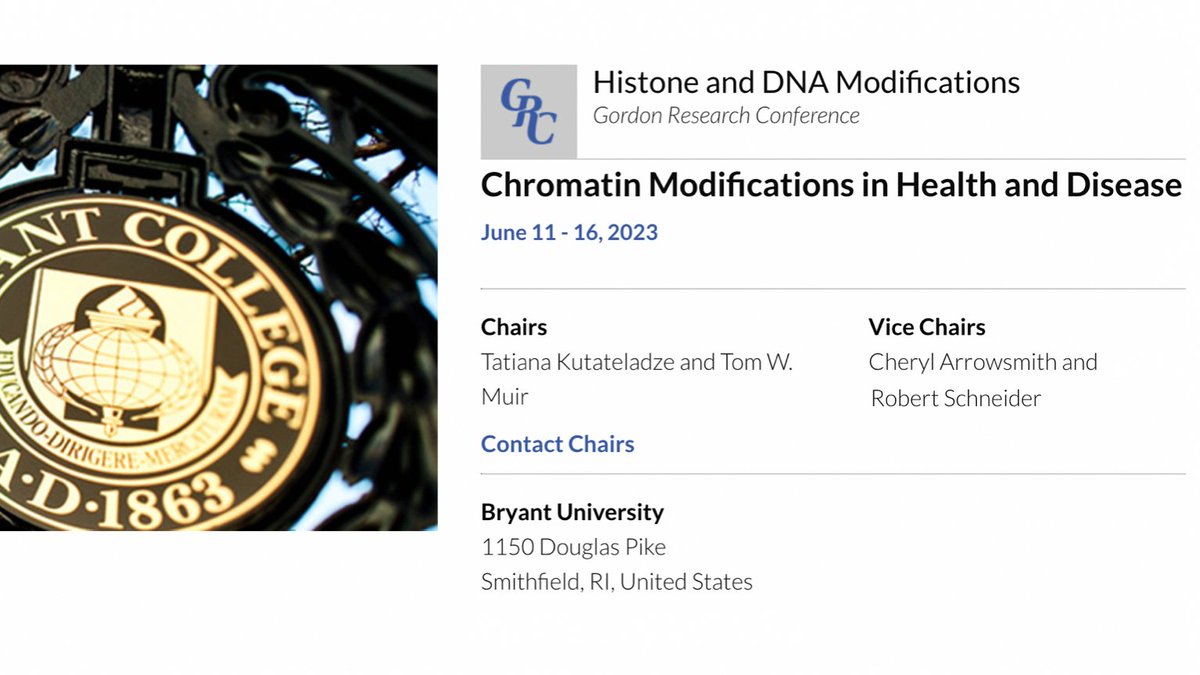 Please RT. NEW #GordonConference on 'Histone and DNA Modifications' #epigenetics #chromatin 11-16. June 2023. Great speaker lineup. ➡️Register now grc.org/histone-and-dn…