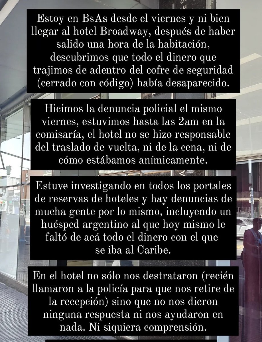 Gertu0k's tweet photo. Esto me está pasando ahora en @buenosaires Hice la denuncia, la policía se portó excelente, el hotel pésimo. Ayúdenme a encontrar a los demás huéspedes a quienes le pasó lo mismo por favor, hay muchas denuncias similares en las plataformas de reservas. Quiero que esto no pase más https://t.co/VUPtp4TWWx