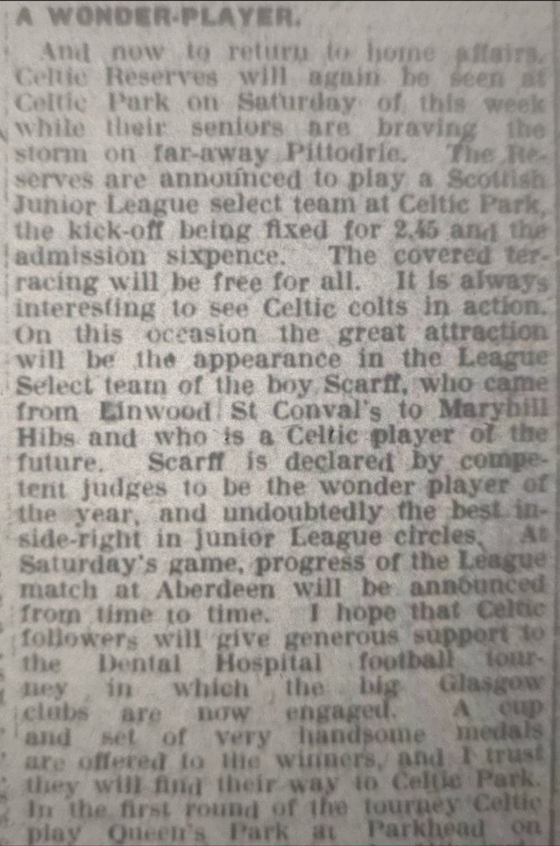 EarlyCeltic's tweet photo. Wonder player 19 year old Peter Scarff played for the Scottish Junior League Select v Celtic Reserves at Celtic Park in November 1928.
He debuted for Celtic on 19th January 1929 in a 5-1 win over Arthurlie in the Scottish Cup.
Tragically he died of TB in 1933.
@PeterScarffCSC https://t.co/Xy9bIw7o2d