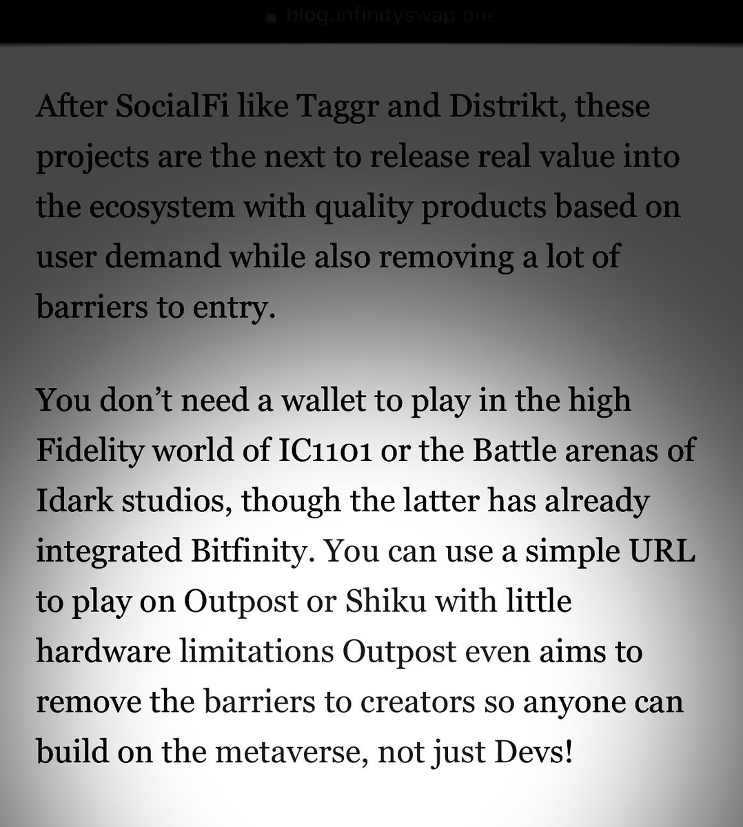 Web3Biebert's tweet image. Thanks to @OgMedalist for helping support the growing #IC #Metaverse!

Nice to see @EnterOutpost highlighted after a season of quiet building.

Join 3000+ of us on @DSCVR1:
…aet-waaaa-aaaab-qaamq-cai.raw.ic0.app/p/outpost

Check out The Outpost Journal:
medium.com/outpostjournal

More updates in the works.