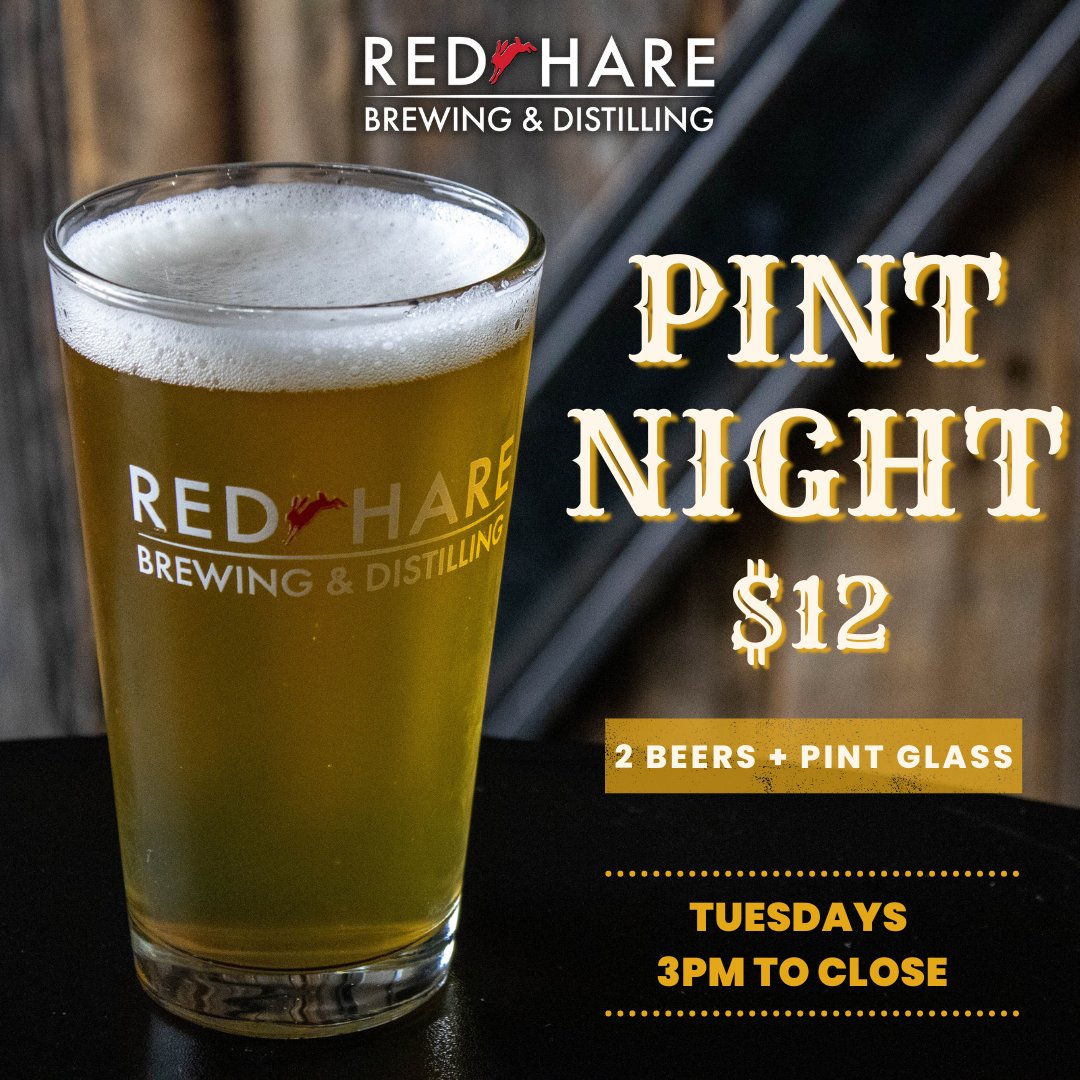 You asked, we delivered 😎 Every Tuesday, enjoy PINT NIGHT at The Brewery! $12 for 2 Beers &amp; a Pint Glass! We'll see you soon 🍻