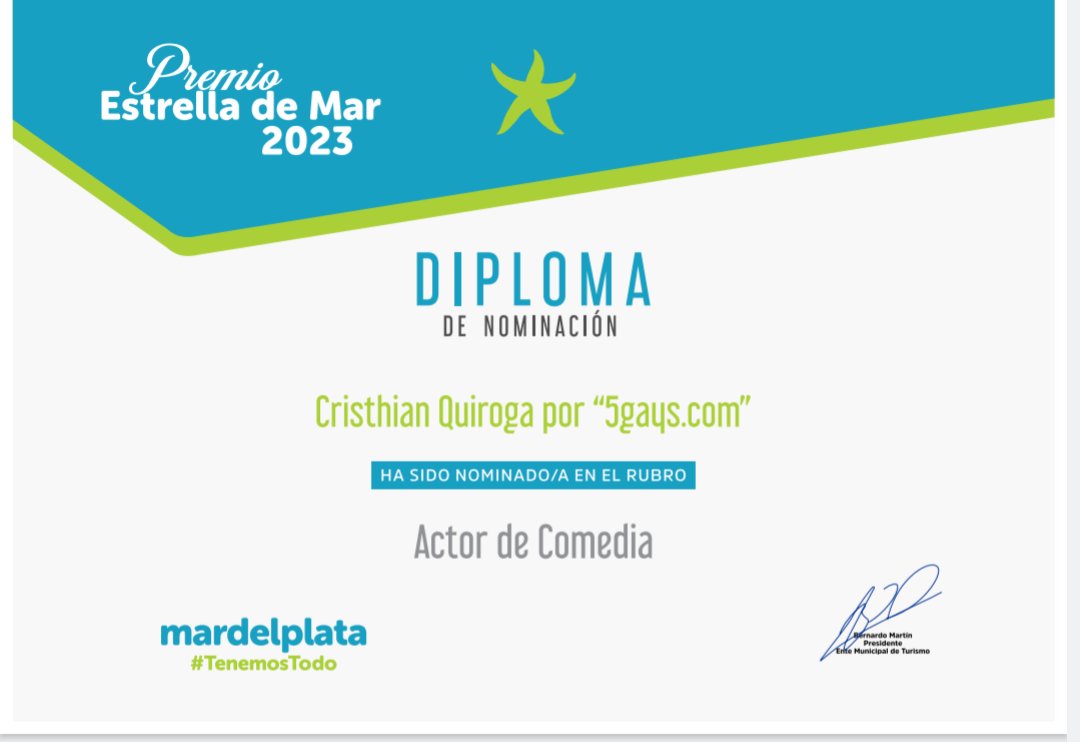 FELIZ Y AGRADECIDO!!! nóminacion ACTOR DE COMEDIA , terna junto a LUCIANO CASTRO Y FACUNDO ARANA. #mardel #estrella #felicidad