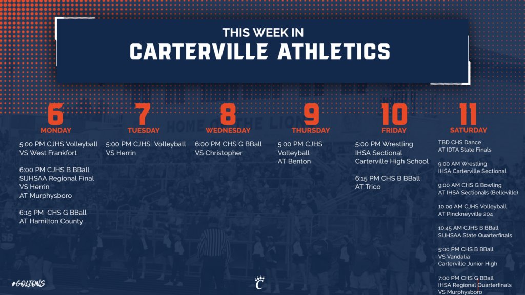 carterville_5's tweet photo. This week's schedule of events. Go Lions! https://t.co/x2up8wLGbH
