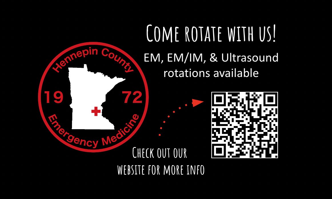 👋🏼 #EMbound students - come rotate with us at @hcmcEM! We have EM & EM/IM options & an ultrasound rotation with our amazing @HennepinUS faculty! Applications are open (and FREE). Check out our website for dates, more info, & app instructions: hennepinem.com/students/medic… #Match2024