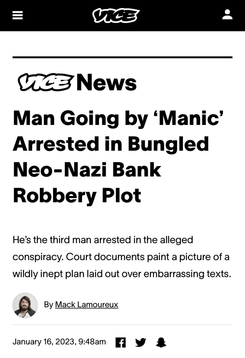 SCResearchClub's tweet photo. Braggadocious burglar Brian Tierney (aka: Manic), who was arrested after a “wildly inept plan laid out over embarrassing texts” was uncovered by Feds in a bungled bank robbery plot, did not fulfill his fantasy to “die in an epic shootout after banging my way across the world.” https://t.co/iSK8O0jHOg