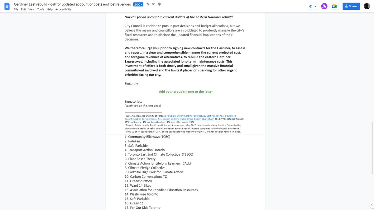 Join the growing list of Community Groups who are joining a call for an accounting of the #EastGardiner rebuild in the context of a city budget that is cutting services: 

Gardiner East rebuild - call for updated account of costs &amp; lost revenues
bit.ly/GardinerRebuil… 

#bikeTO