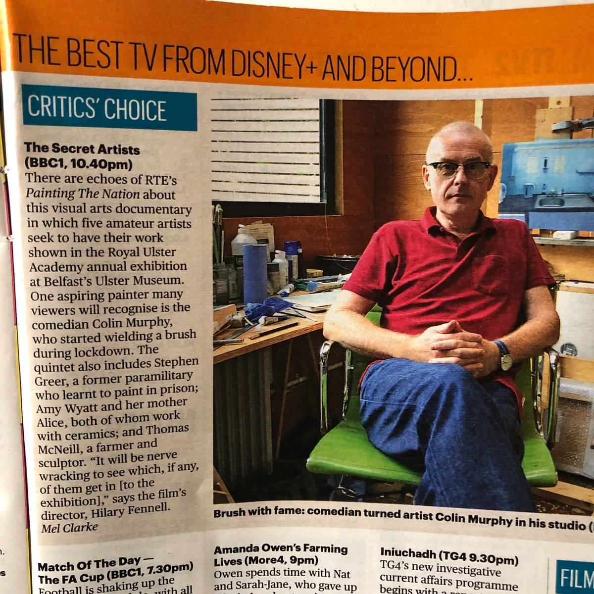 Thanks to @thesundaytimes_ for making my latest documentary #TheSecretArtists their critics’ choice! Pls spread the word - its on @BBCOneNI Weds 10.40pm (or on iplayer in UK)