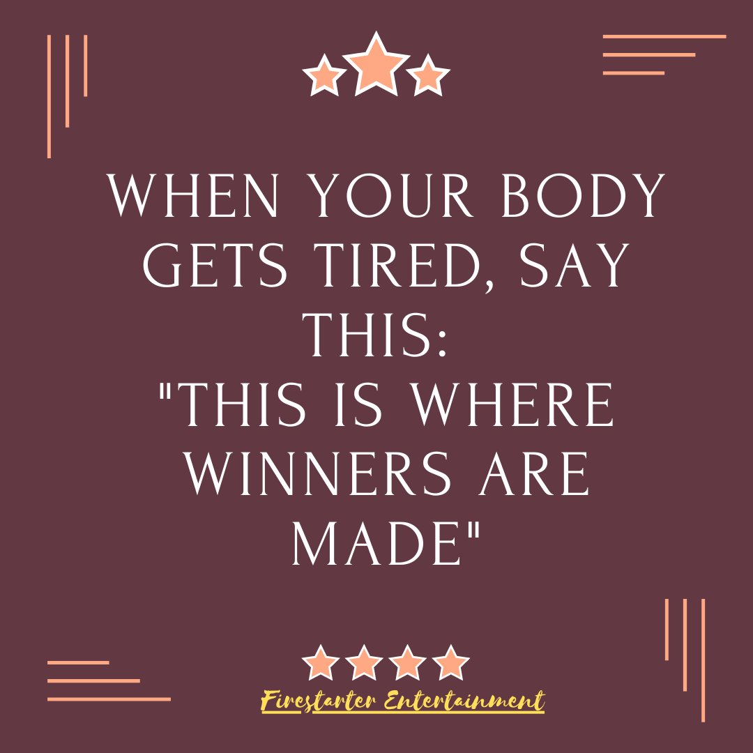 "#QOTD 
Quitting is never an option. 
"When your body gets tired, say this: "This is where WINNERS are MADE!"

#neverquit
#motivationalquotes
#winners
#positivity
#workwithsweat