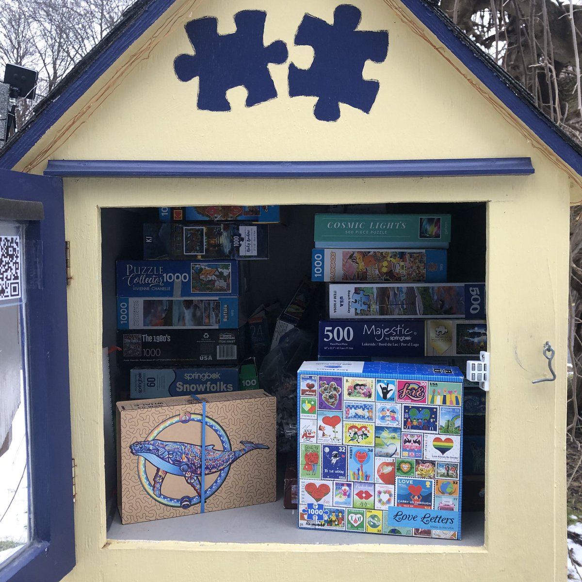 puzzleck1's tweet photo. Just dropped off a few puzzles! Including the adorable Love Letters that we just did (perfect for Valentineโs) AND, thanks to Gemturt, another #woodenpuzzle! Enjoy ๐ @ltlfreelibrary #puzzlelibrary #puzzle #littlefreelibrary #rochesterny #rocpuzzles #penfieldny #brightonny #roc https://t.co/DEFH6CnCMr