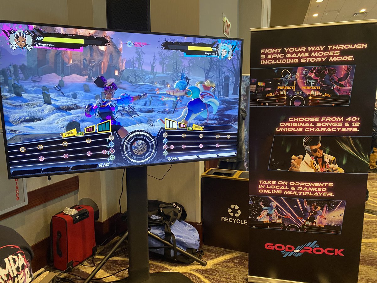 devilmaycats's tweet photo. Got to play a fighting game/rhythm game called God of Rock!! It’s sick and you should check out the demo, which comes out on steam TOMORROW 👀👀👀

@godofrockgame @Modus_Games https://t.co/P4AynrtGcp