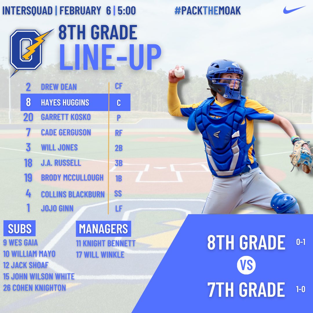 OxfordMSB's tweet photo. Intersquad #2 coming your way tomorrow! First pitch will be at 5PM! #PackTheMoak #ChargedUp https://t.co/Hic6V9B79w