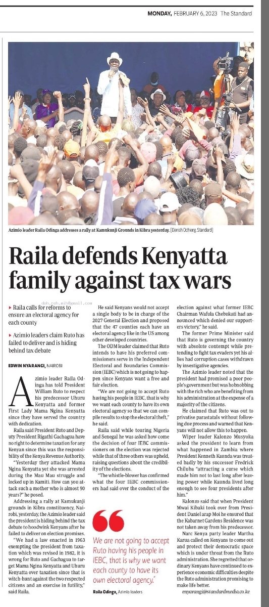 Former PM <a href="/RailaOdinga/">The Raila Odinga Amolo Foundation</a> before you put President <a href="/WilliamsRuto/">William Samoei Ruto, PhD</a> to task - Pay your Taxes. You know you dumped Fuel in December 2022 - Pay up the 344m owed to <a href="/KRACare/">KRA Care</a>. This matter will not be left to Tax collectors - it is TOP Priority for Kenyans. Kulipa ushuru, ni kujitegemea...