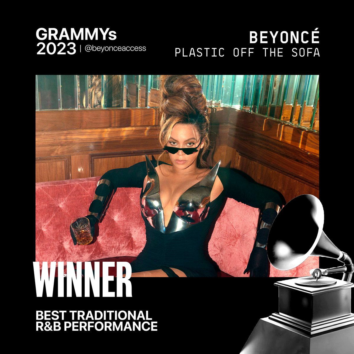beyonceaccess's tweet image. “Plastic Off The Sofa”, de Beyoncé, venceu a categoria “Best Traditional R&amp;amp;B Performance” no #GRAMMYs 2023.