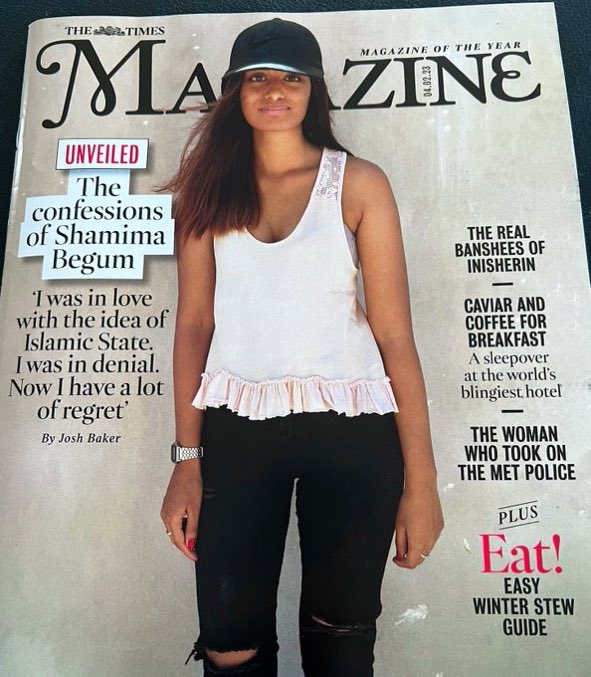 brit_battleaxe's tweet photo. Incredible that a major national newspaper use this woman as Cover Girl. She joined terrorist cult, supported beheadings, strapped suicide bombers into vests &amp; fully bought into the #Isis manifesto. Never ever should she set foot again in this country. #SundayTimes https://t.co/X87Vr2Vlla