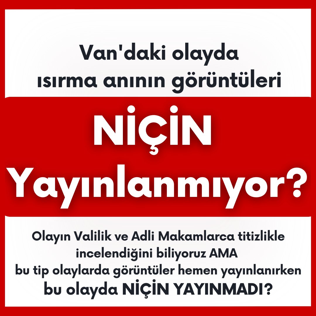 Van'daki olayda ısırma anının görüntüleri NİÇİN yayınlanmıyor?
Olayın <a href="/tcvanvaliligi/">T.C. Van Valiliği 🇹🇷</a> ve Adli Makamlarca titizlikle incelendiğini biliyoruz AMA bu tip olaylarda görüntüler hemen yayınlanırken bu olayda NİÇİN YAYINLANMADI?
<a href="/gulsenorhan/">Gülşen Orhan</a> <a href="/ArvasAbdulahat/">Abdulahat Arvas</a> <a href="/K_Turkmenoglu_V/">KAYHAN TÜRKMENOĞLU</a>