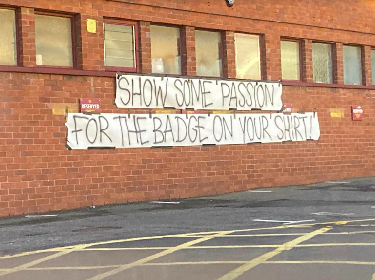 Record_Sport's tweet photo. BREAKING! Furious Motherwell fans launch protest after Aberdeen defeat as 'show some passion' banner emerges outside Fir Park

https://t.co/zRg6NkuAag https://t.co/R0WdfdQnb4