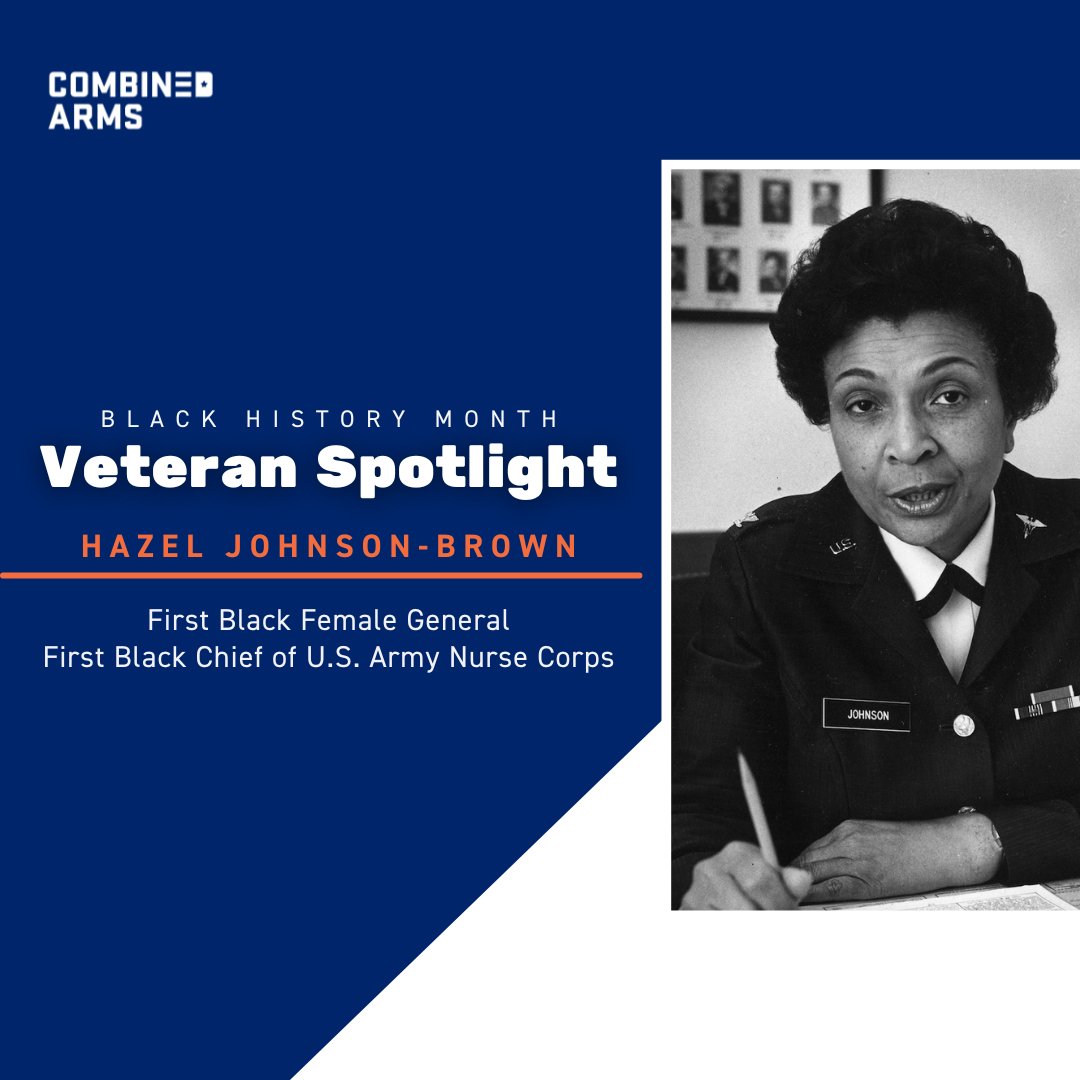 combinedarmsus's tweet photo. This #BlackHistoryMonth, we are honored to celebrate Black veterans in history. 

Hazel Johnson-Brown dreamed of being a nurse from a young age but was rejected from nursing school due to her race. Later, she enlisted in the @armynursecorps, serving in many leadership roles. 🇺🇸 https://t.co/rEcPo9iCCW