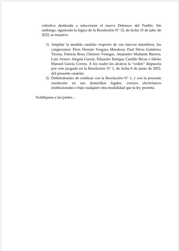 SindicatoDP's tweet photo. En respuesta al pedido de ampliación de la Medida Cautelar dictada en el proceso de amparo seguido por el @SindicatoDP, el juez del 3er Juzgado Constitucional de Lima ordenó al @congresoperu suspender el proceso de elección del Defensor/a del Pueblo. (1/3) https://t.co/qo2FaYYhRn