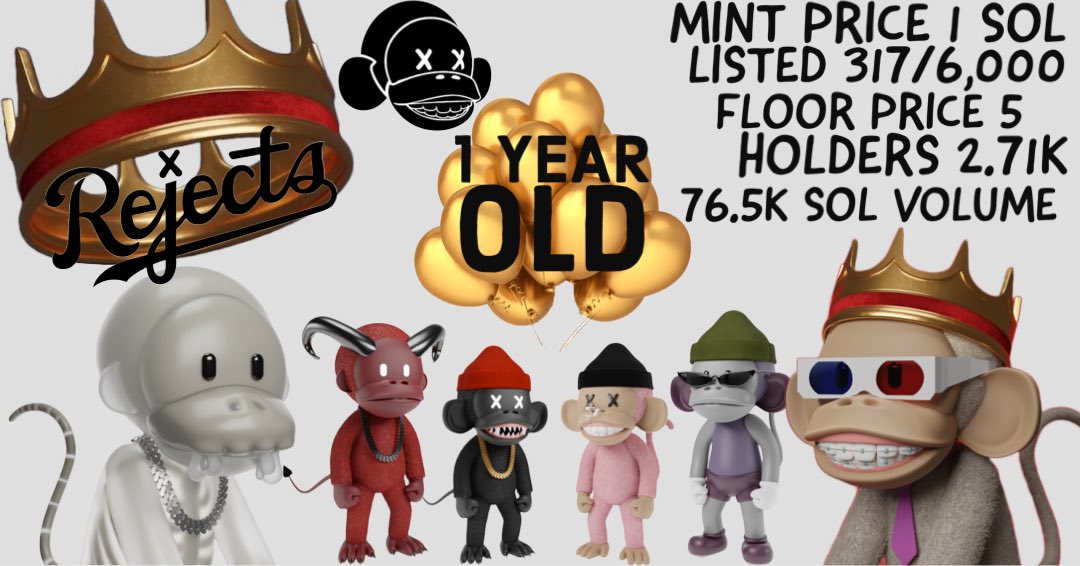 Happy birthday <a href="/MonkeRejects/">Rejects</a>🥳🎉
WE ARE ALL GONNA MONKE IT! ❌❌