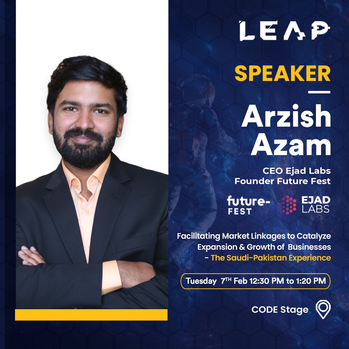 Arzish Azam (@arzishazam) on Twitter photo Honored to be a speaker at <a href="/LEAPandInnovate/">LEAP</a> in Saudi Arabia to talk about our recent success at <a href="/FutureFestPK/">Future Fest</a> that enabled Pak-Saudi linkages through a fantastic group of leaders who joined us in Lahore recently.
<a href="/KSamakie/">Karim</a> @engaymanhamdan <a href="/edreesy/">Mohammad S Almadani محمد المدني</a>
#thinkimpossible #collaborate Honored to be a speaker at <a href="/LEAPandInnovate/">LEAP</a> in Saudi Arabia to talk about our recent success at <a href="/FutureFestPK/">Future Fest</a> that enabled Pak-Saudi linkages through a fantastic group of leaders who joined us in Lahore recently.
<a href="/KSamakie/">Karim</a> @engaymanhamdan <a href="/edreesy/">Mohammad S Almadani محمد المدني</a>
#thinkimpossible #collaborate