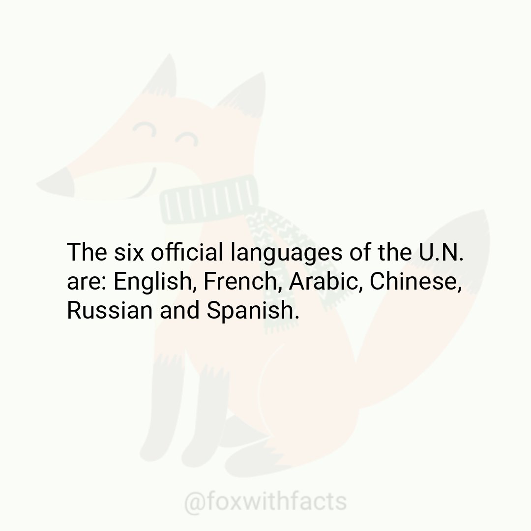 foxwithfacts's tweet image. The six official languages of the U.N. are: English, French, Arabic, Chinese, Russian and Spanish.
➖
 #fact #TOTMCI #ProphetAi