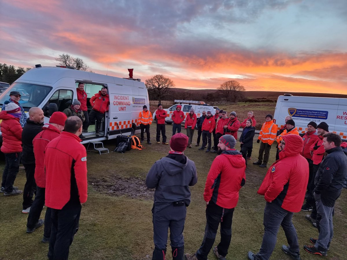 This photo, with it's stunning sunset is the team debrief after a full days training in the beautiful Shropshire Hills.

This was the first time our intrepid band of trainees have taken part in an exercise of this scale and we are super proud of how they all performed today.