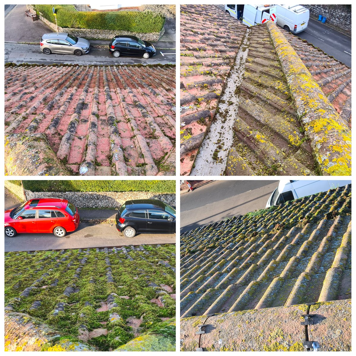 Clear_Reach's tweet photo. Pics from roof clean we did last month. 

In some places it was almost like a garden with thick layers of moss.

💧Scraped moss from roof.
💧Cleared Gutters
💧Treated Roof with Biocide 

https://t.co/EGqoy9Mn0X 

#roofclean,  #guttercleaning, #Biocidetreatment, #exteriorcleaning https://t.co/CEnvXEHW12