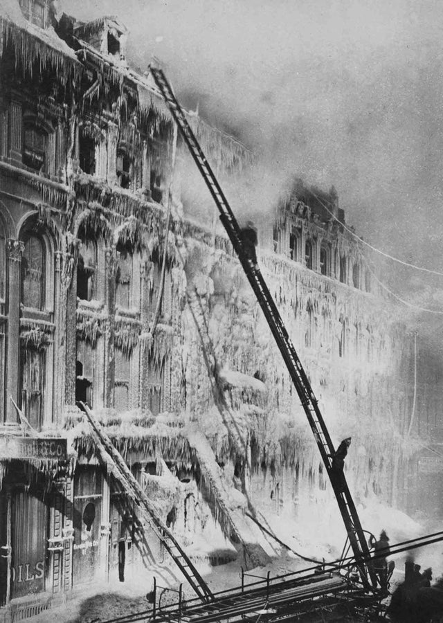 Firefighters battle a massive blaze in Montreal, 1889