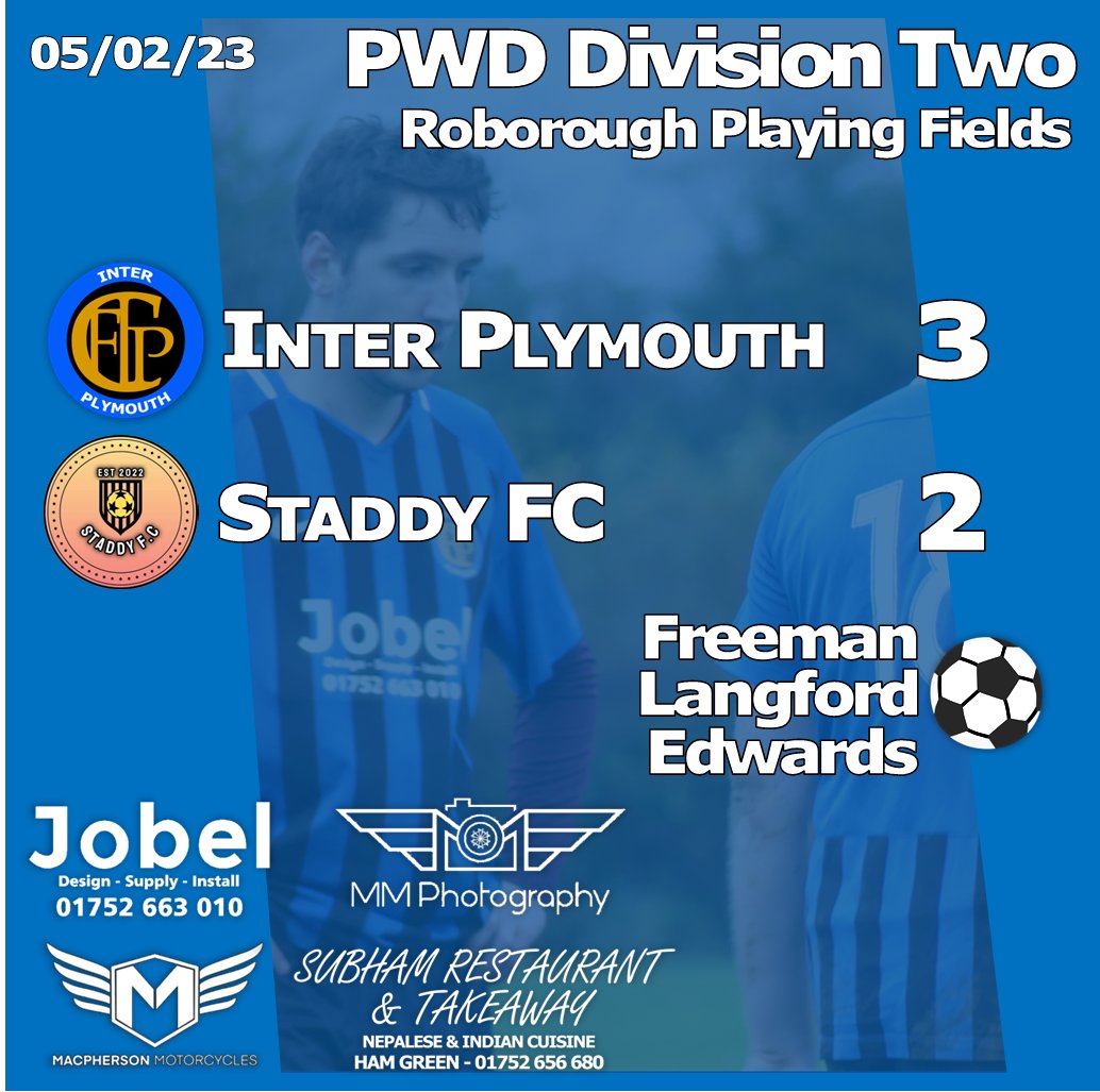 InterPlymouth's tweet photo. Inter Plymouth 3
Staddy FC 2

⚽Freeman, Langford, Edwards

After falling two nil down, Inter fought back to win all three points at Roborough.

Read the report: https://t.co/vkhcJ3Tfd7
#UpTheInter https://t.co/qJ7jQIMnAu