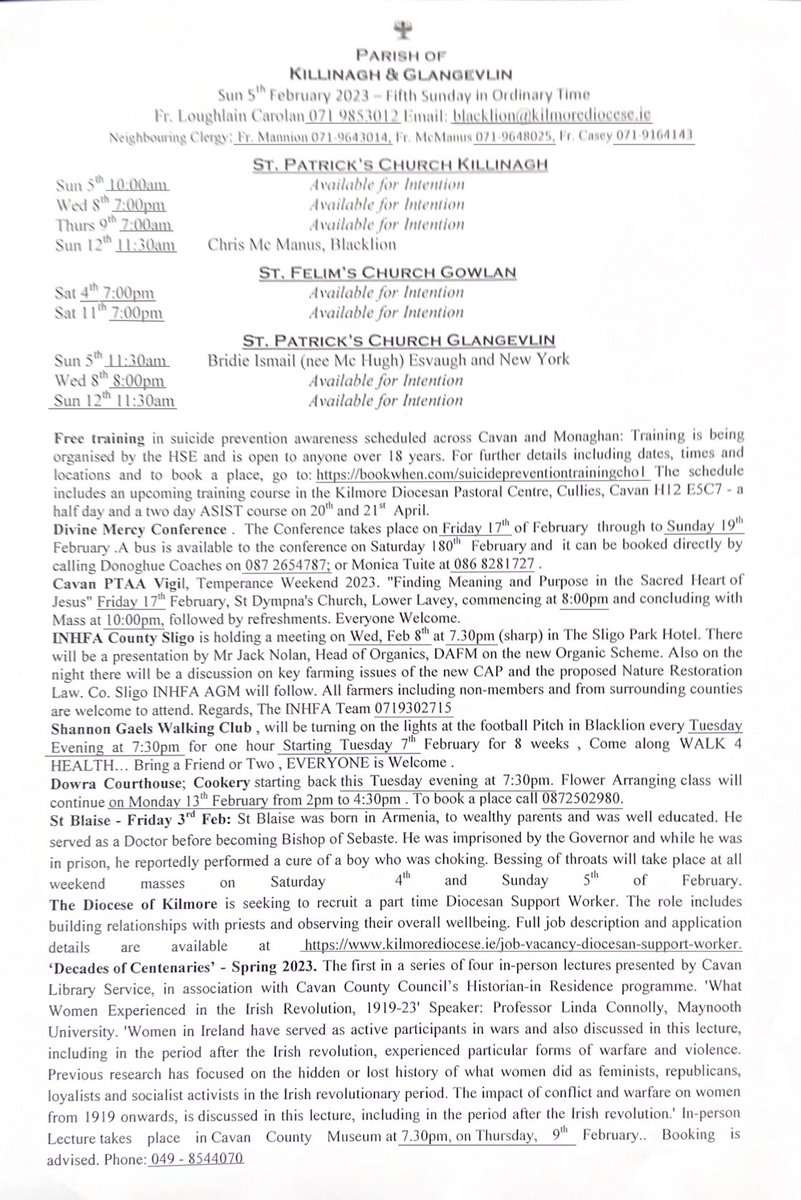 Parish bulletin - 5th Sunday in Ordinary Time