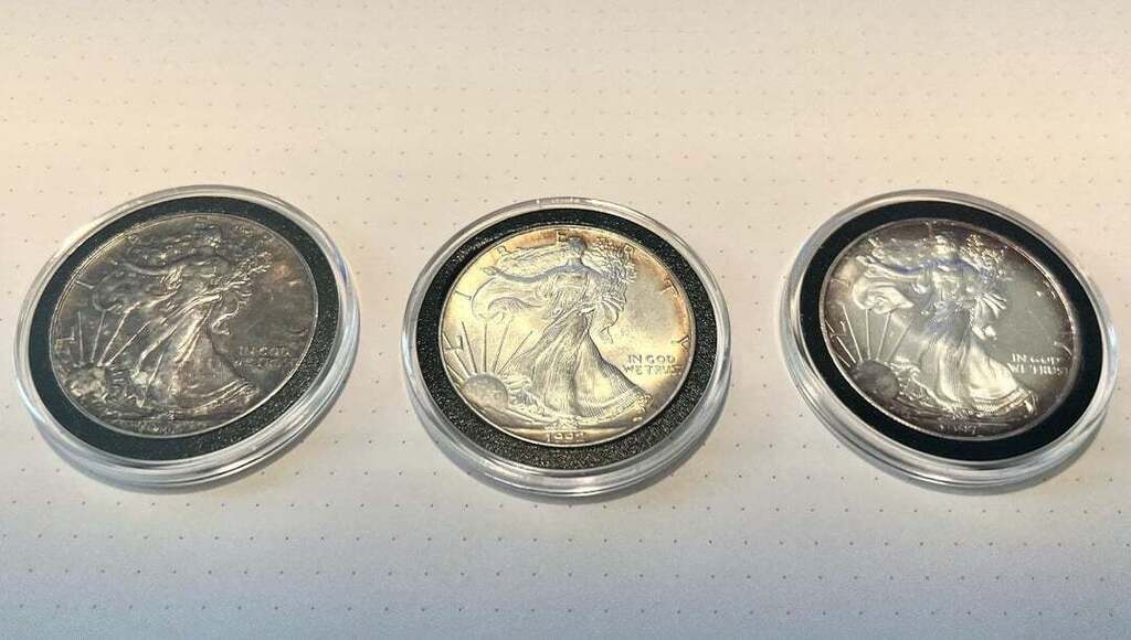 buy_silver's tweet photo. Some of my Toned ASE’s. 1987, 1992, 1997. #KeepOnStacking! #silver https://t.co/diF8Xnc11Z