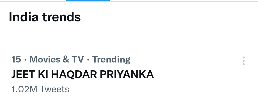 #Megatrends: <a href="/TheKhabriTweets/">The Khabri</a>: 'Big Achievement, another tagline of#PriyankaPaltan hits 1 million, an uplanned trend started few hours back defeated all the planned mega trends of today by rival fandoms Real fan power

… , see more tweetedtimes.com/v/3266?s=tnp