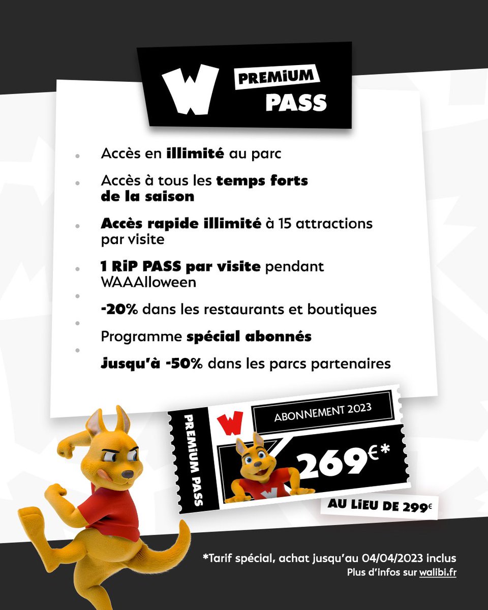 En 2023, on innove du côté de nos abonnements 🚀

3 formules vous sont proposées 🔴🟠⚫️ qui vous donneront l'occasion de crier vos meilleurs WAAA !! … Mais selon vos besoins !
On vous explique tout ici : walibi.fr/fr/nos-offres/… 

#WAAAbonnements #WalibiRA #Pass #ThemePark