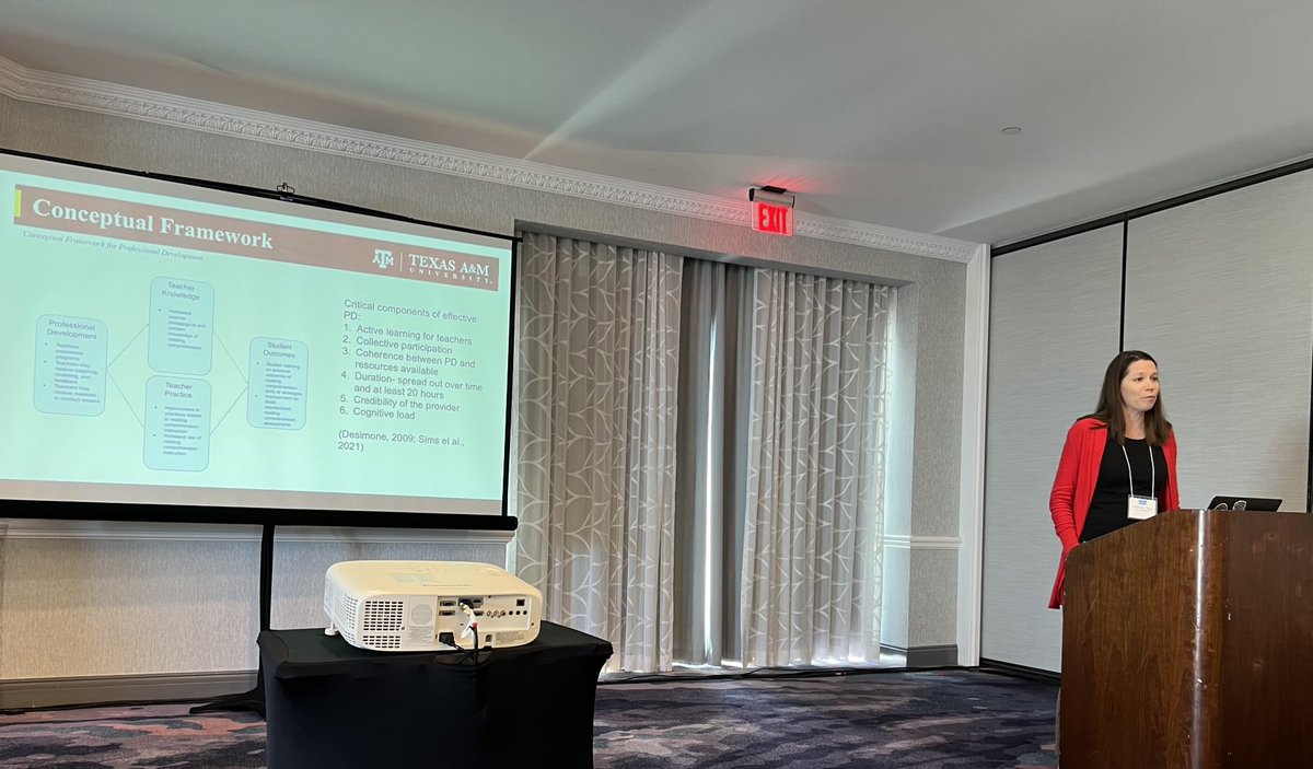 debucation's tweet image. ⁦@marianne_rice21⁩ presenting for the first time at #PCRC2023 - a meta on teacher PD in reading comprehension.